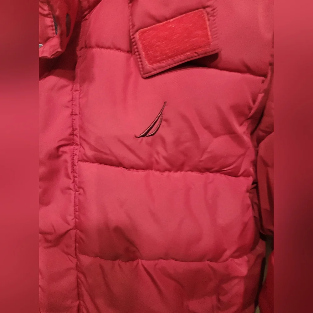 Nautica Youth Boys Puffer Down Jacket Burgundy Water Resistant Size 10-12 - Picture 2 of 9